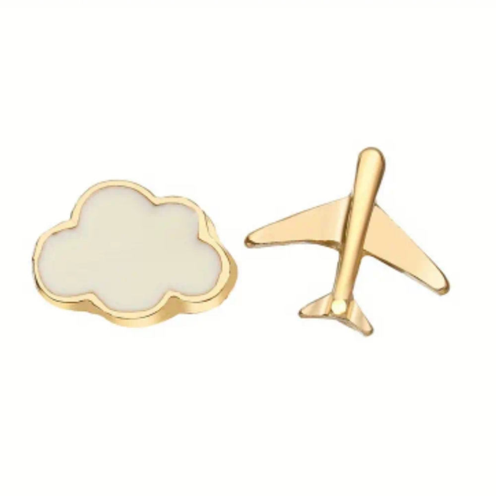Dainty Gold and White Cloud and Airplane Stud Post Earrings (OS)